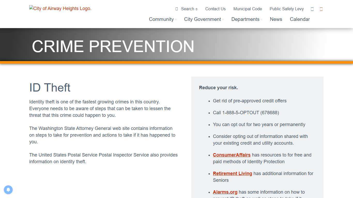 Crime Prevention - City of Airway Heights